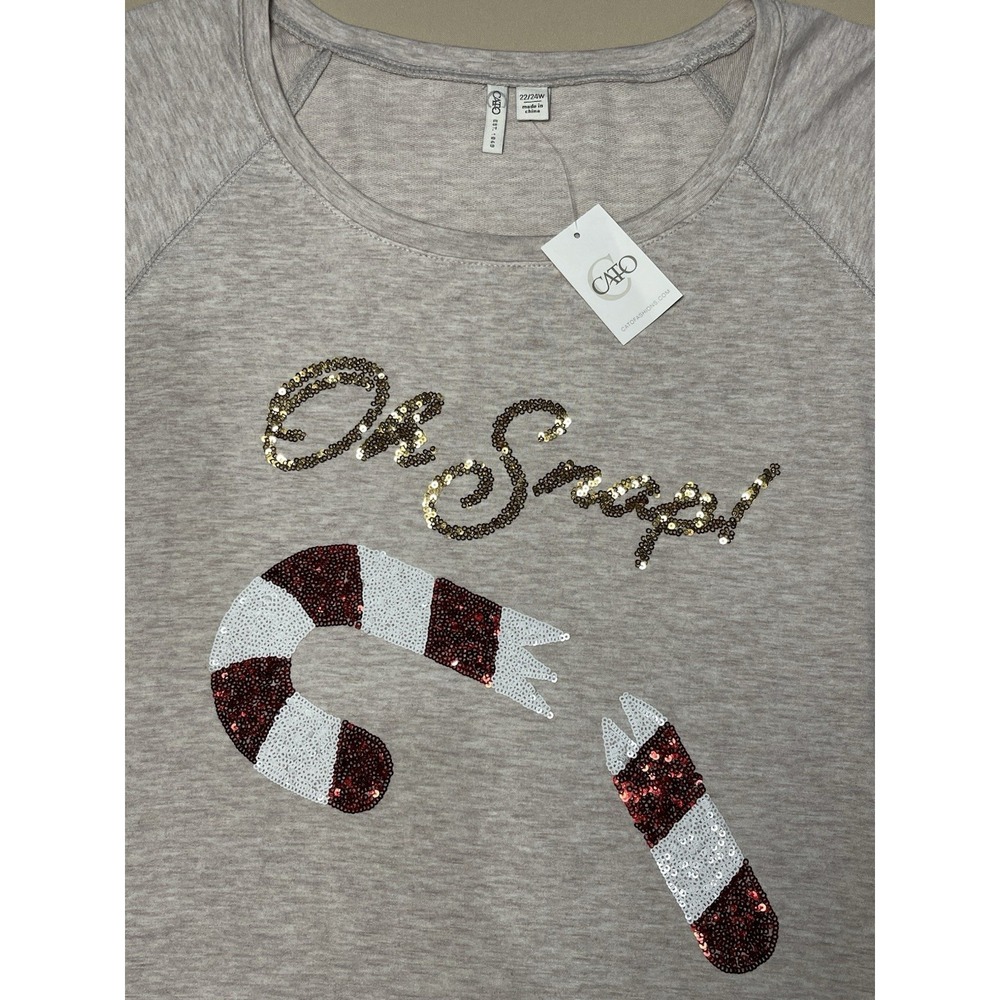 Women's‎ Christmas Sweatshirt Plus Size 22/24W NWT Oh Snap Candy Cane in Sequins - Picture 8 of 9